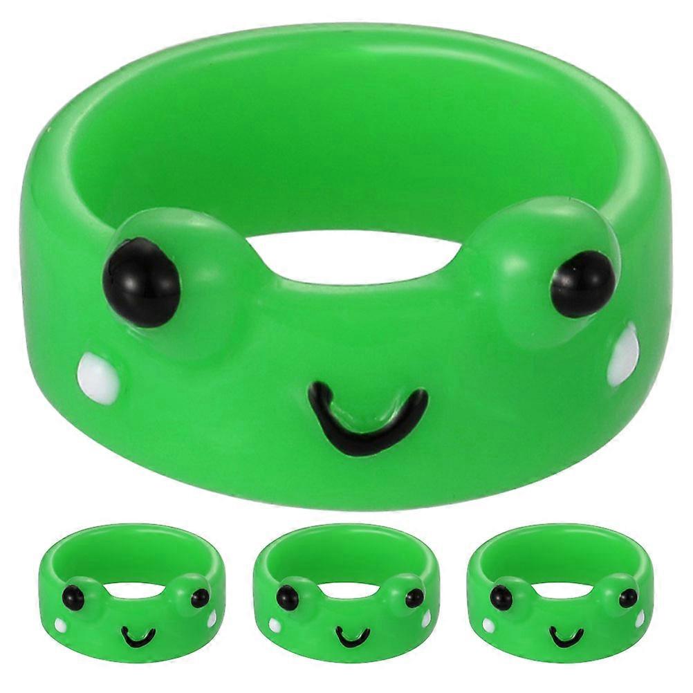 4pcs Cute Cartoon Frog Resin Ring Set Lightweight Decorative Finger Bands for Summer Party Favors, Adorable Animal Tail Jewelry for Gifting