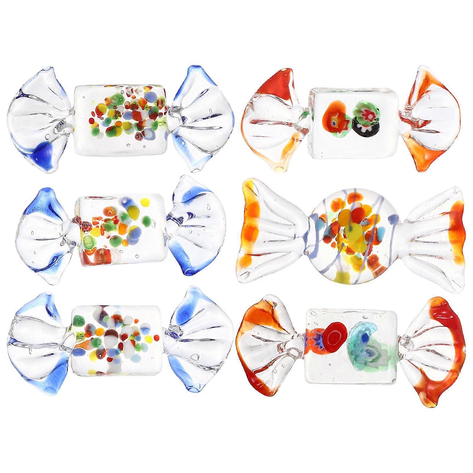 6pcs Japanese Style Glass Candy Ornaments, Lifelike Sweets Crafts for Home and Office Decoration, Artistic Adornment for Fresh Interior Spaces