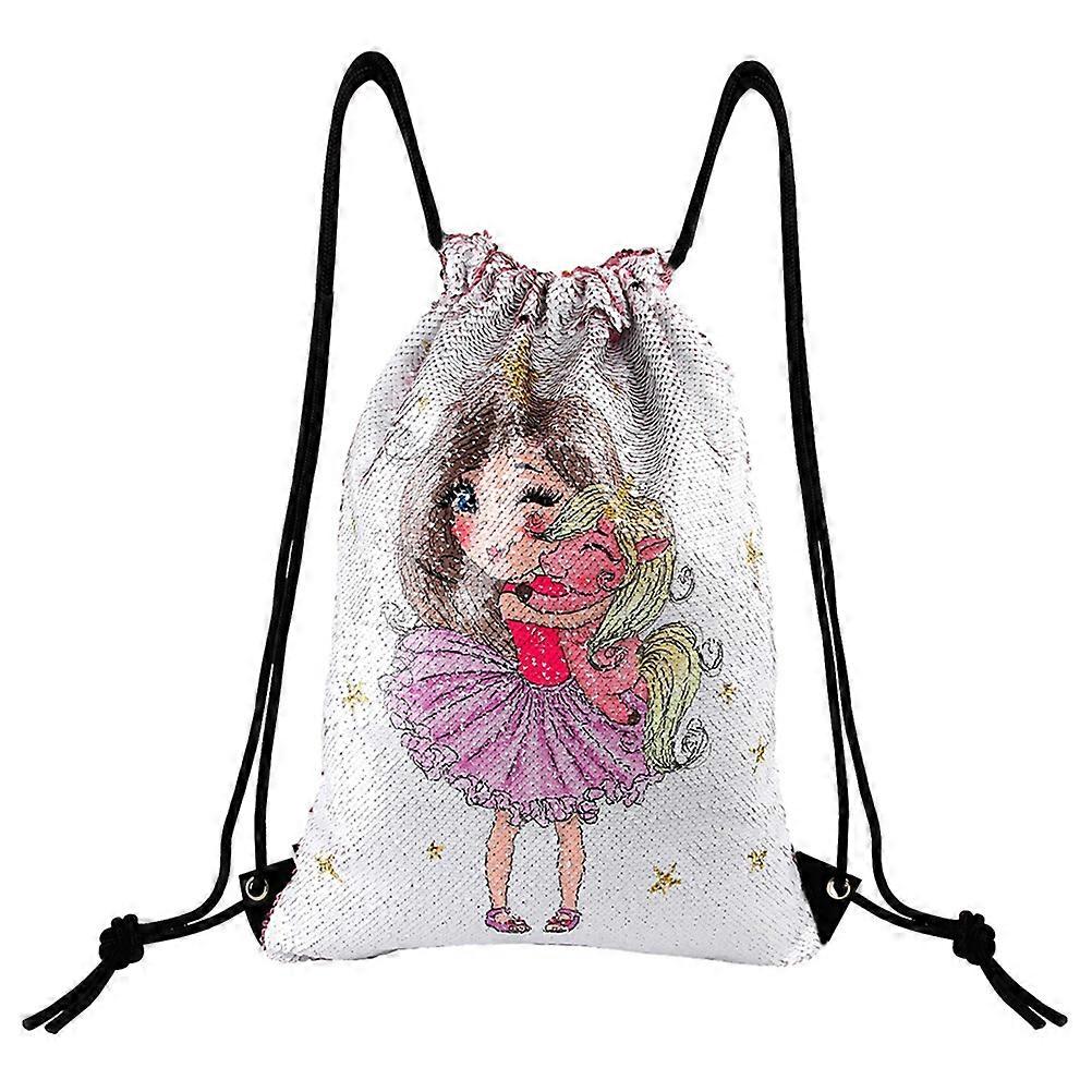 Mini Drawstring Backpack For Children With Sequin Design Ideal For Sports Yoga Travel 45x35cm 1Pack Multi Color
