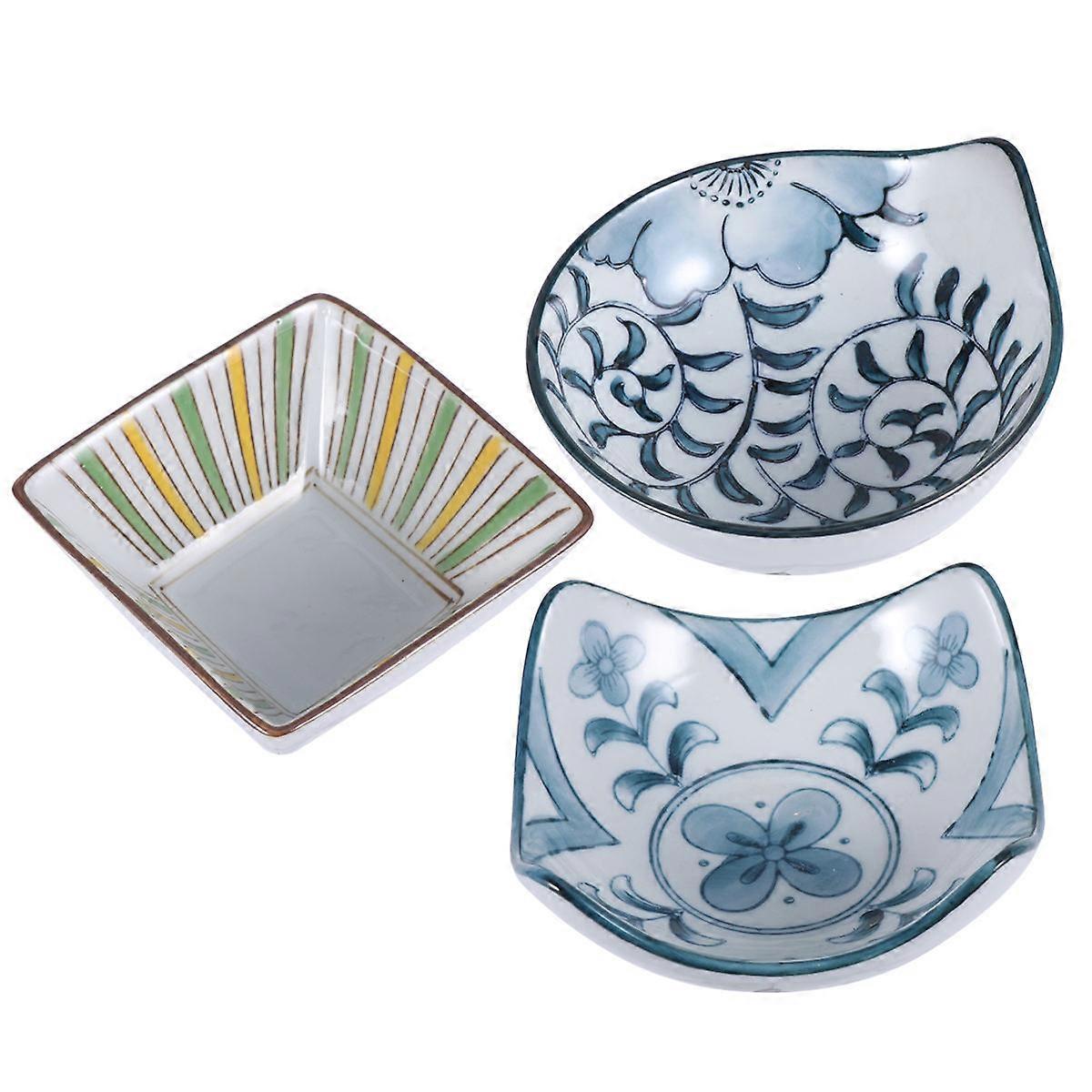 Multi Colored Dipping Plate Set For Dining Occasions Holding Snack 3Pcs Unique Japanese Tableware