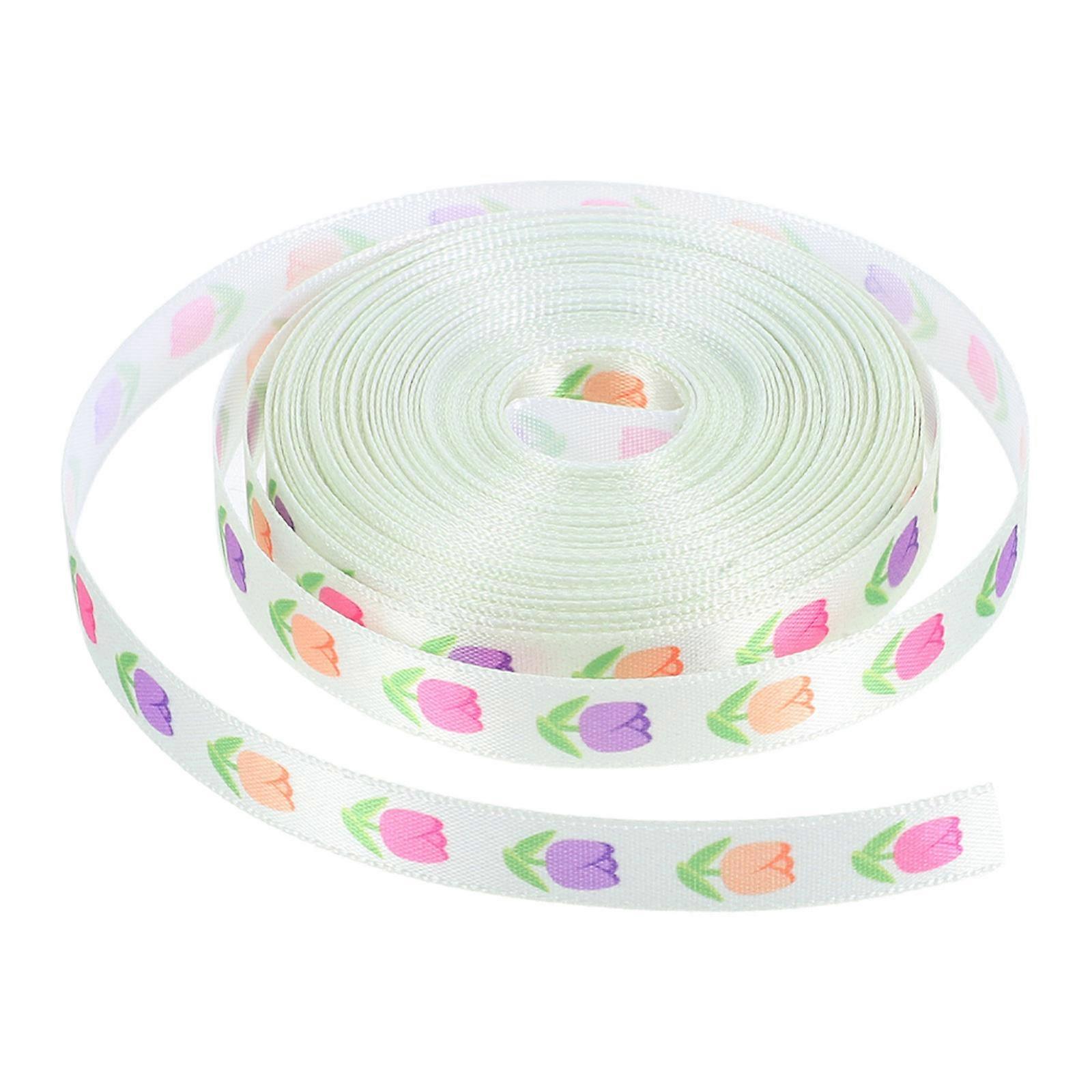Easter Wired Ribbon for Crafts Decorative Spring Tulip Ribbon Polyester Light Roll