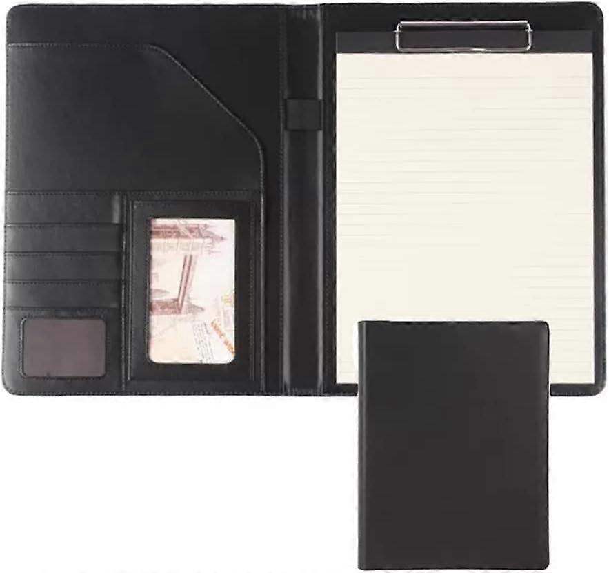 Conference Folder with Clipboard and Notepad, Faux Leather Document Organizer with Business Card Holders, Blue, 12 Inches