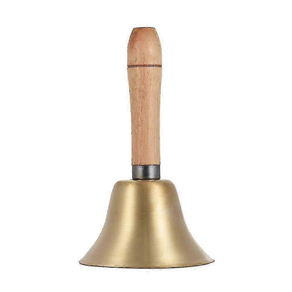 Brass Hand Bell Loud Call Bell Handbell Desk Ringbell with Wooden Handle for Wedding Festival
