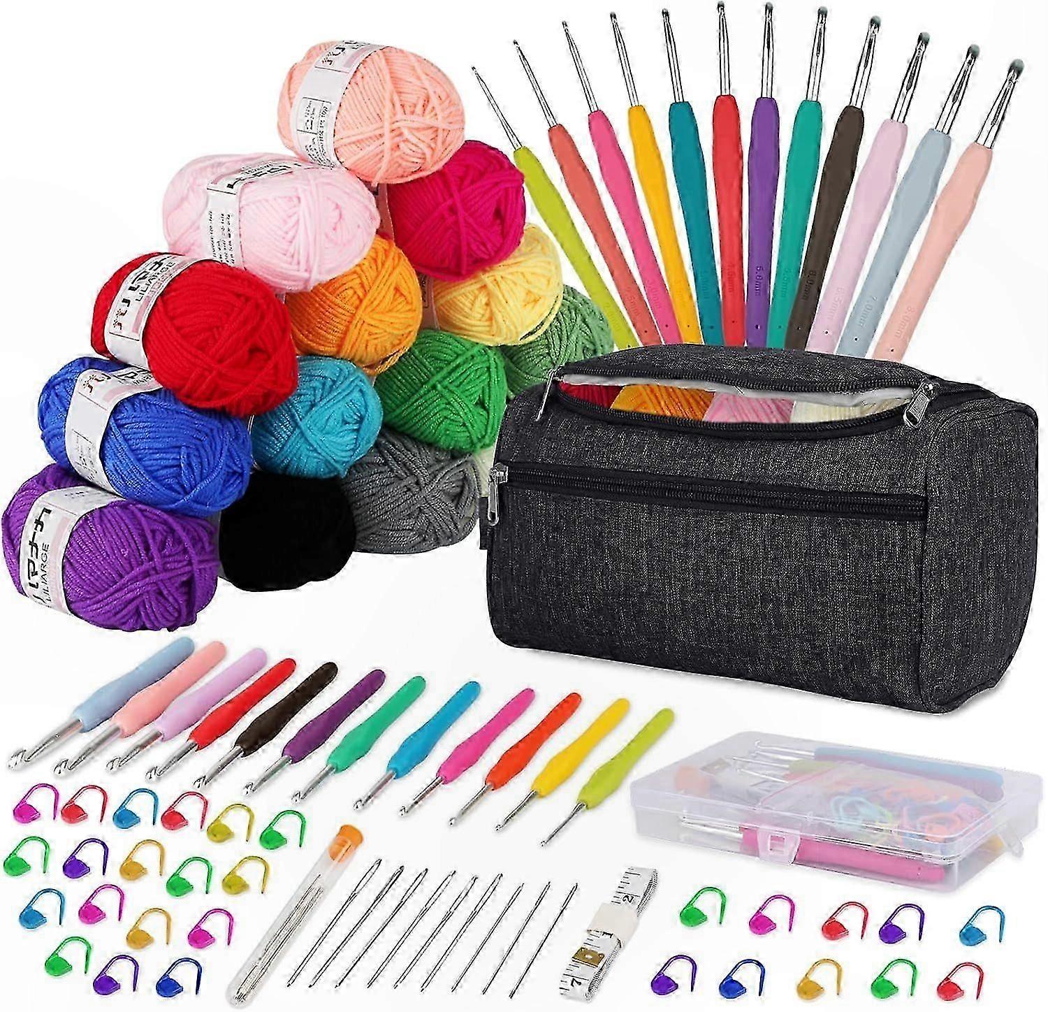 Yarn Crafting Kit with 69 Pieces Including Bag and Tools for Crochet and Knitting Projects