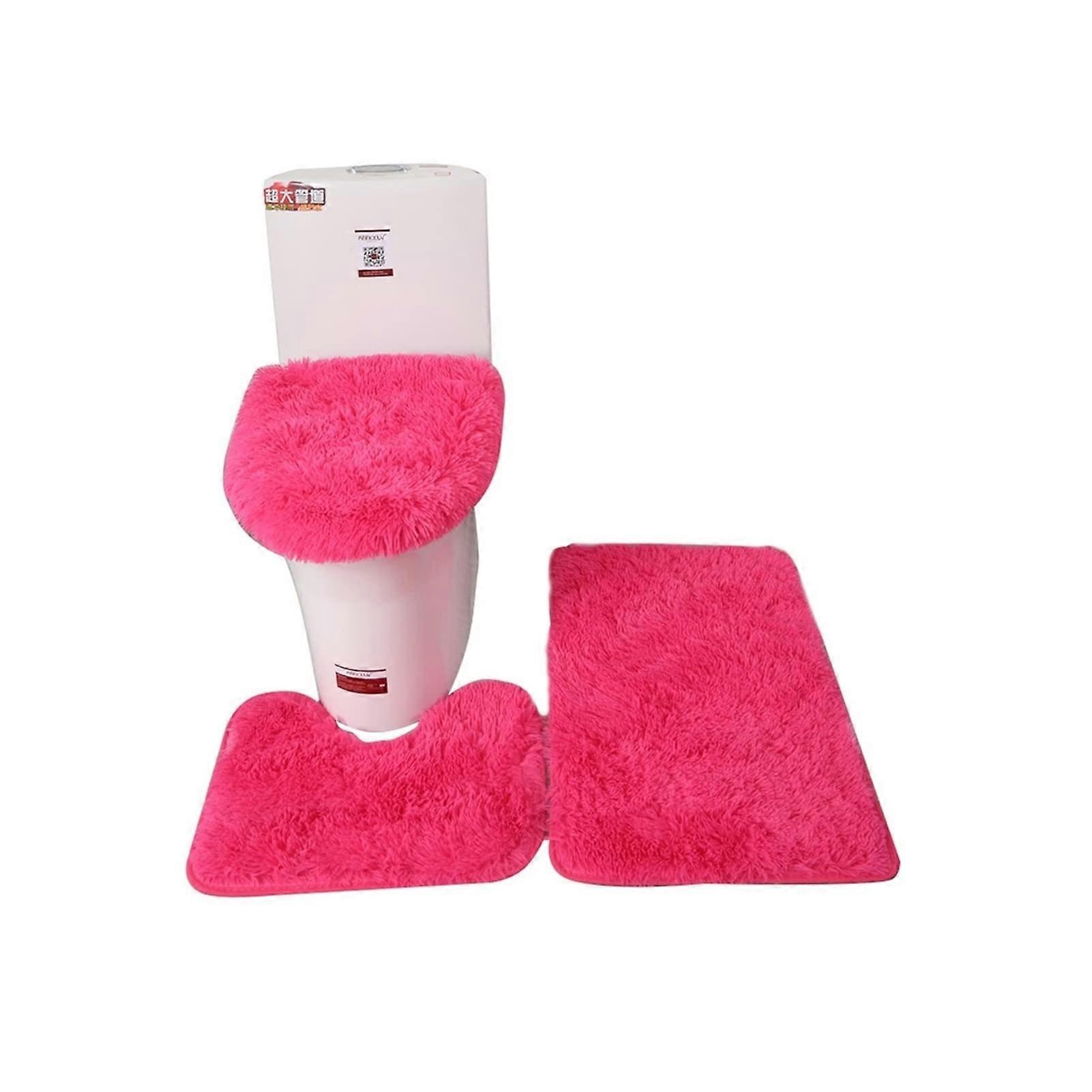 3Piece Bathroom Mat Set, Solid Color Rectangle Shaggy Hair Modern Toilet Lid Cover Rugs Kit (Color: C, Size: M) Medium C