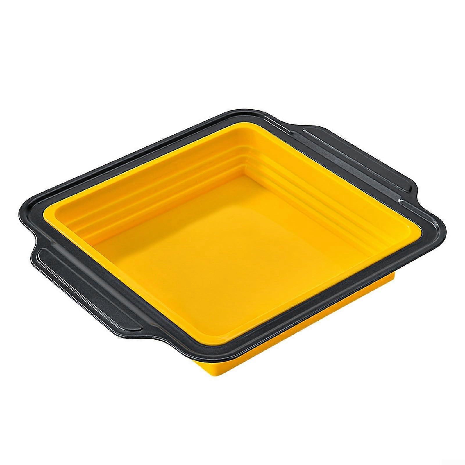 Reusable square yellow silicone baking mold with ease and comfort for all your favorite recipes.
