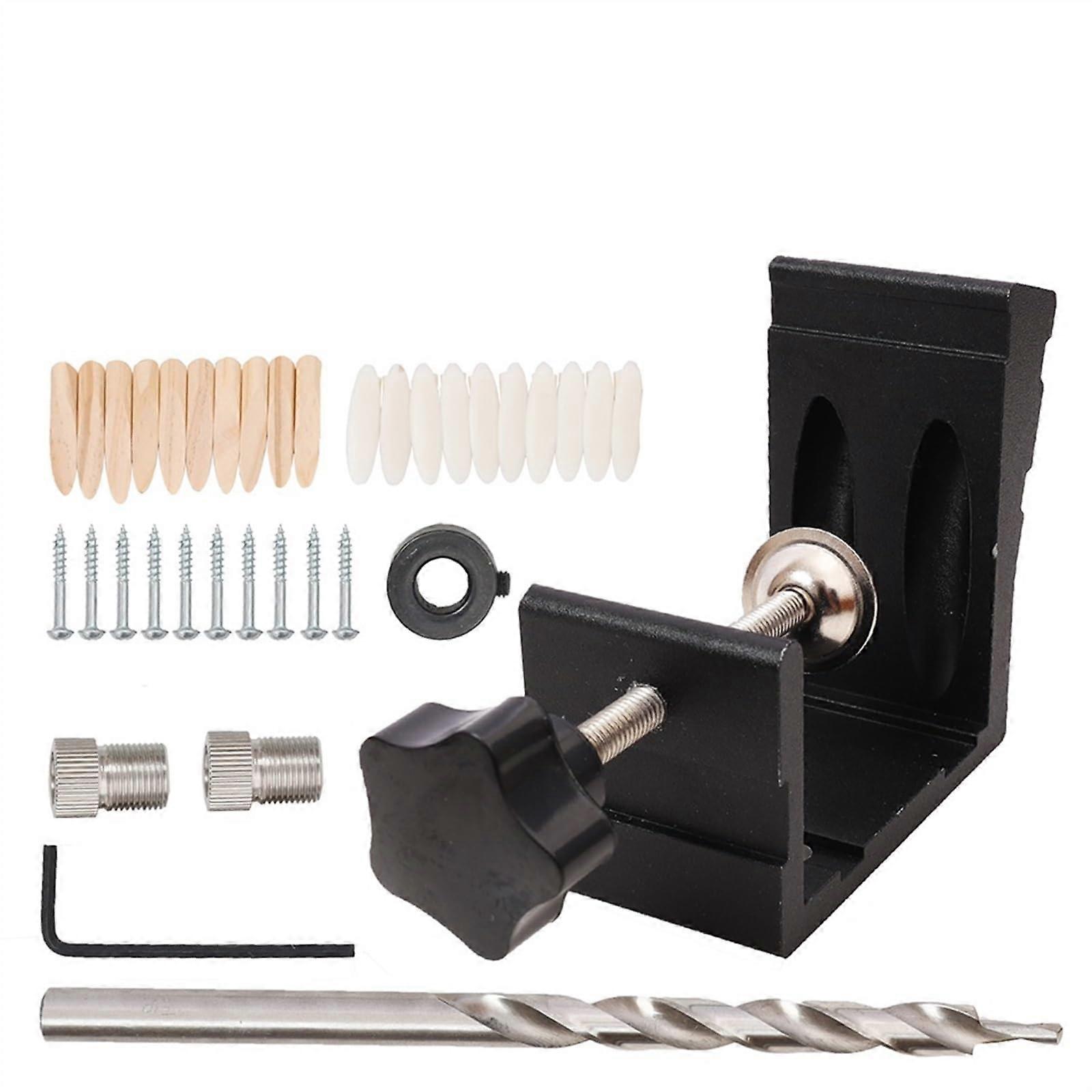 Woodworking Tools Woodworking Inclined Hole Dowel Jig Pocket Hole Jig Kit Carpentry Screw Woodworking Guides Joint Angle Tool Locator (Color: Black)