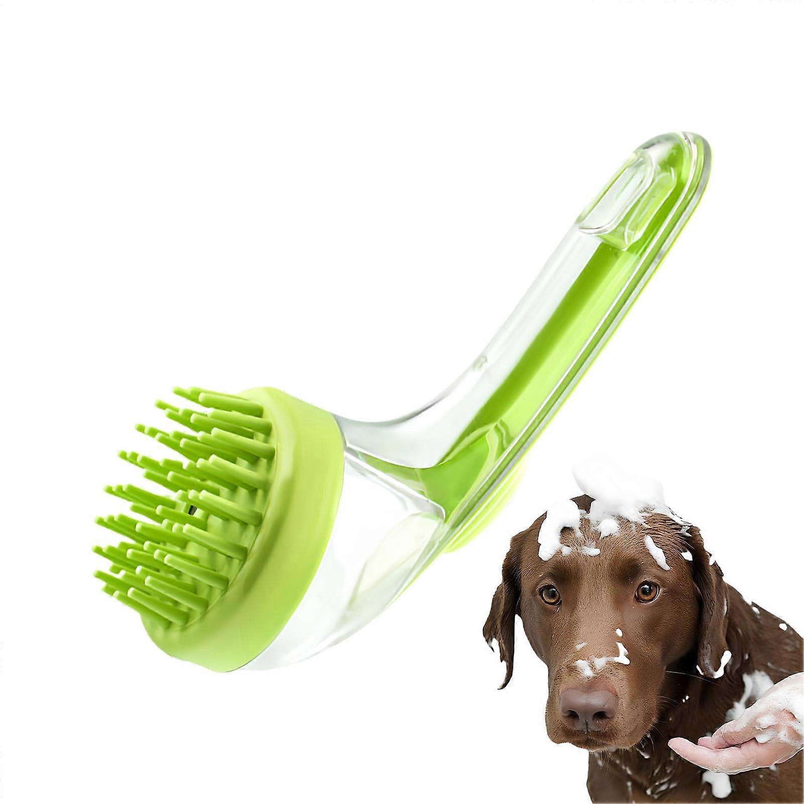 Dog Bath Scrubber with Soap Dispenser for Gentle Pet Cleaning | Soft Silicone Grooming Tool for Dogs and Cats, Green