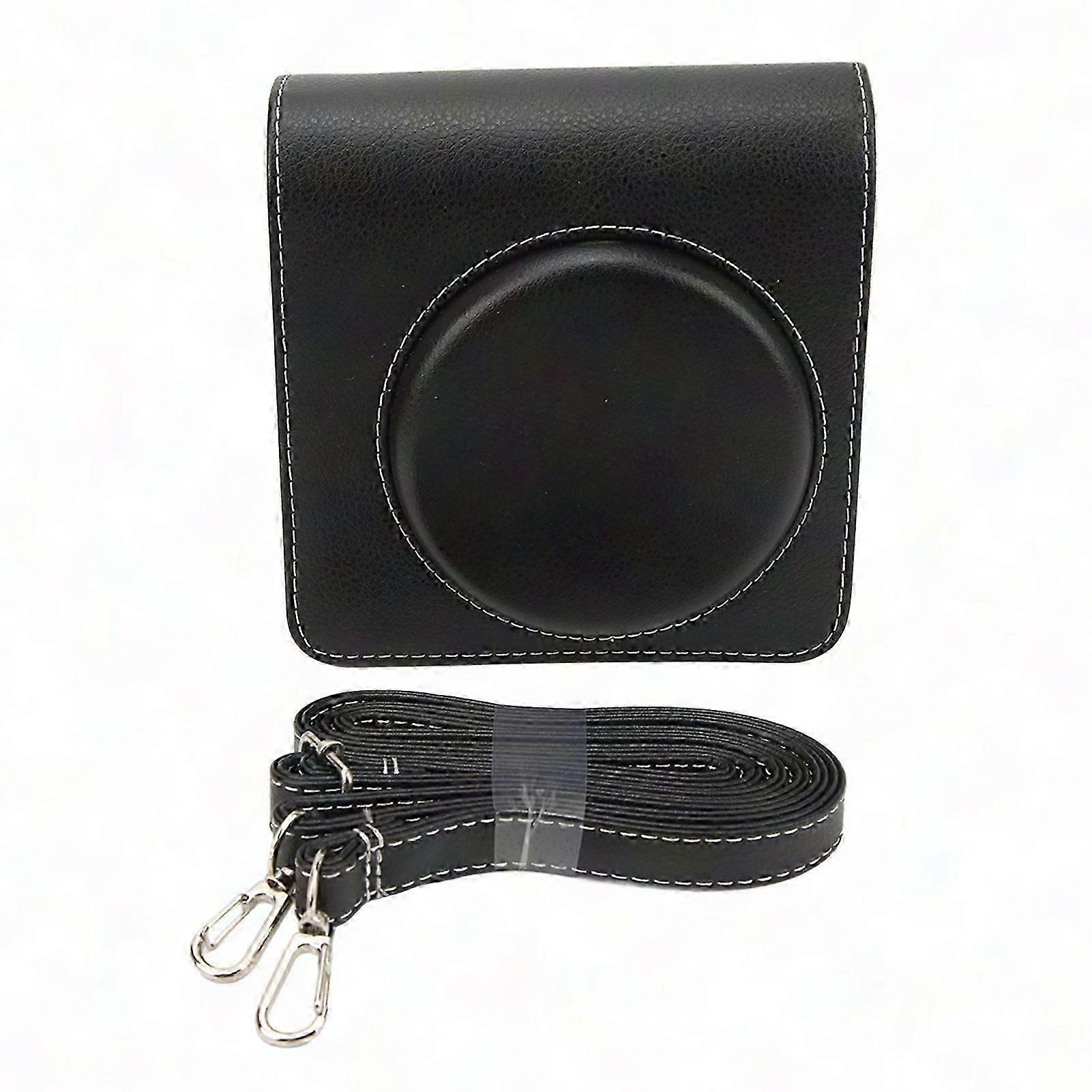 Vintage PU Leather Camera Bag for Instax SQ40, Multi-Compartment Protective Case with Adjustable Shoulder Strap