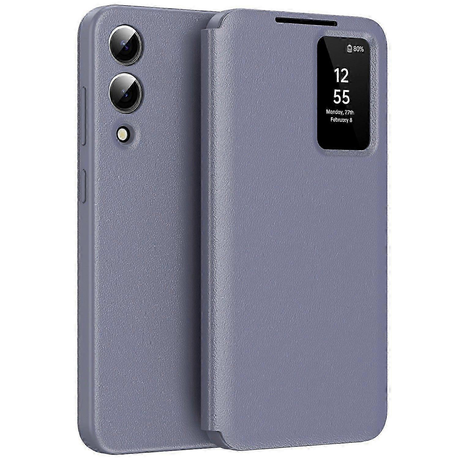 Galaxy S25 Edge Case mit Kartensteckplatz, Smart View Fenster, Echtes Leder Grüne Handyhülle