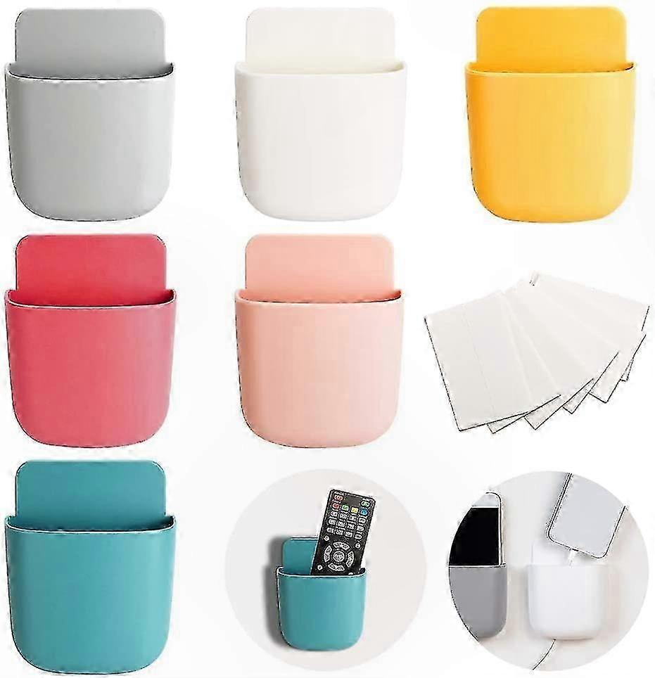 6-Pack Remote Control Organizer with Self-Adhesive Wall Mount Storage Box Solution