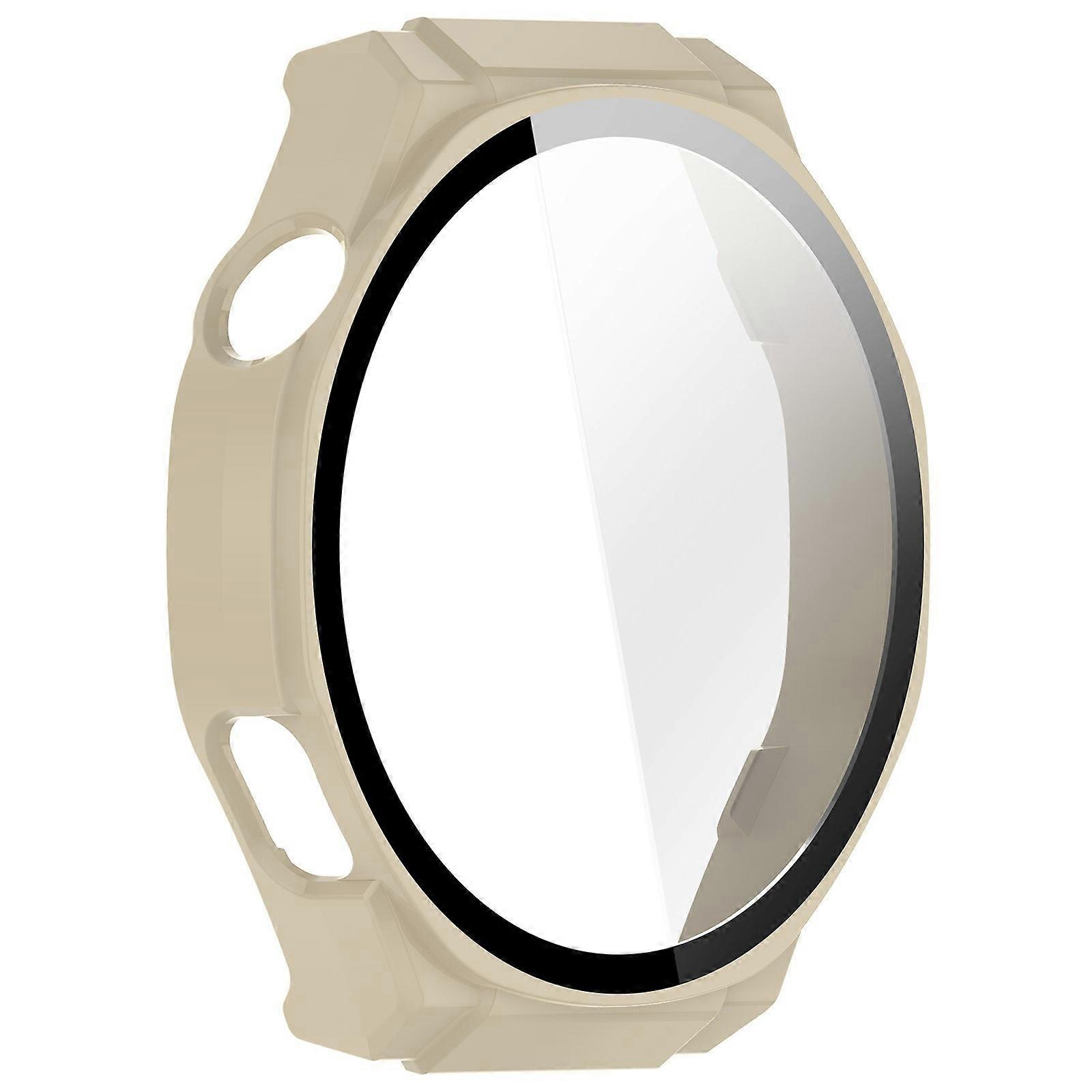 Protective Case with Tempered Glass Screens Protector Lightweight PC Protective Case Simple Installation for Watch 5Ultra  Ivory white