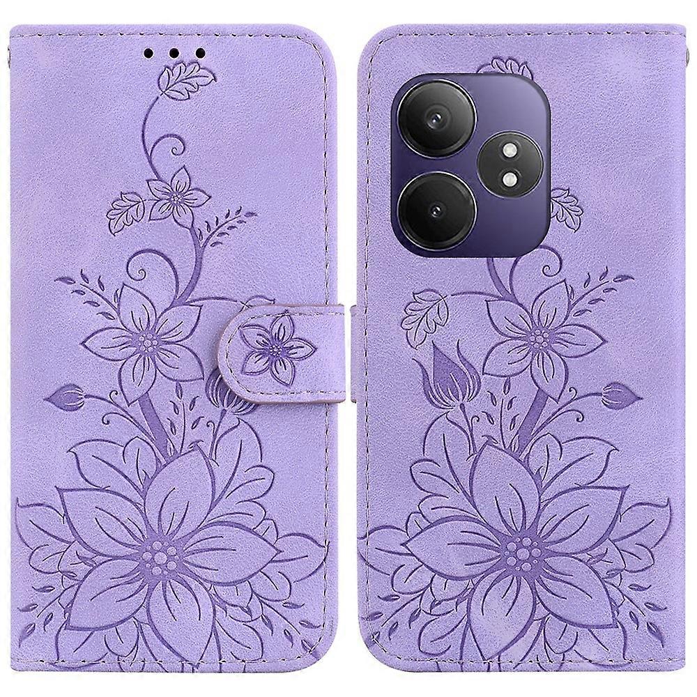 Compatible For Realme GT Neo6 SE 5G / GT 6 5G / 6T 5G / Neo6 5G Leather Case Lily Flower Imprint Phone Cover with Stand