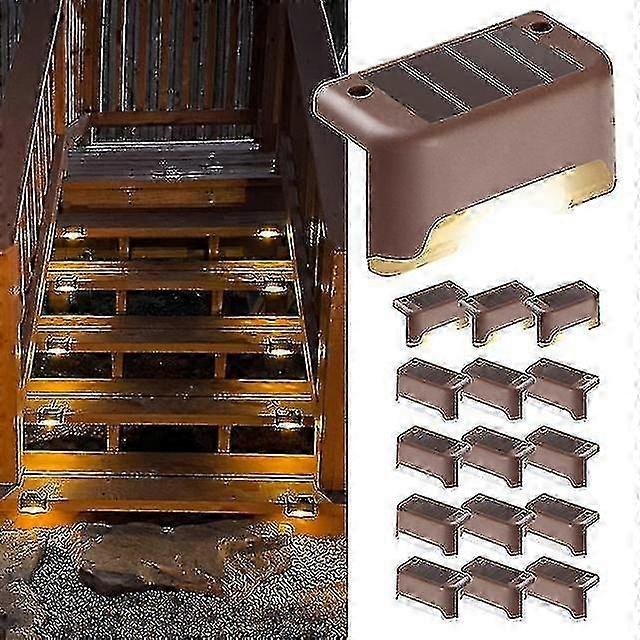 ソーラーデッキライト屋外4/8/12パック、フェンス、階段、庭、パティオ用防水LEDステップライト–ブラウンシェル