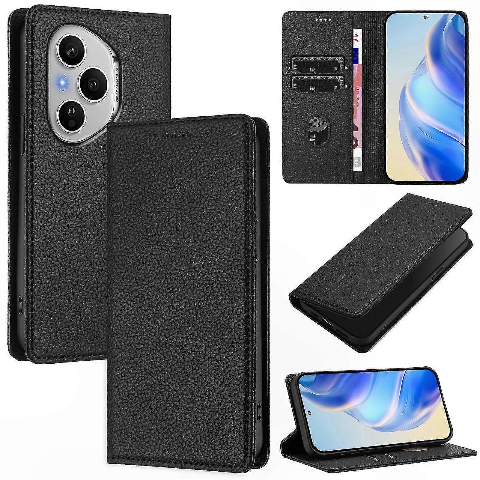 RFID-Enabled Wallet Case with Litchi Texture Leather for 5G Smartphones