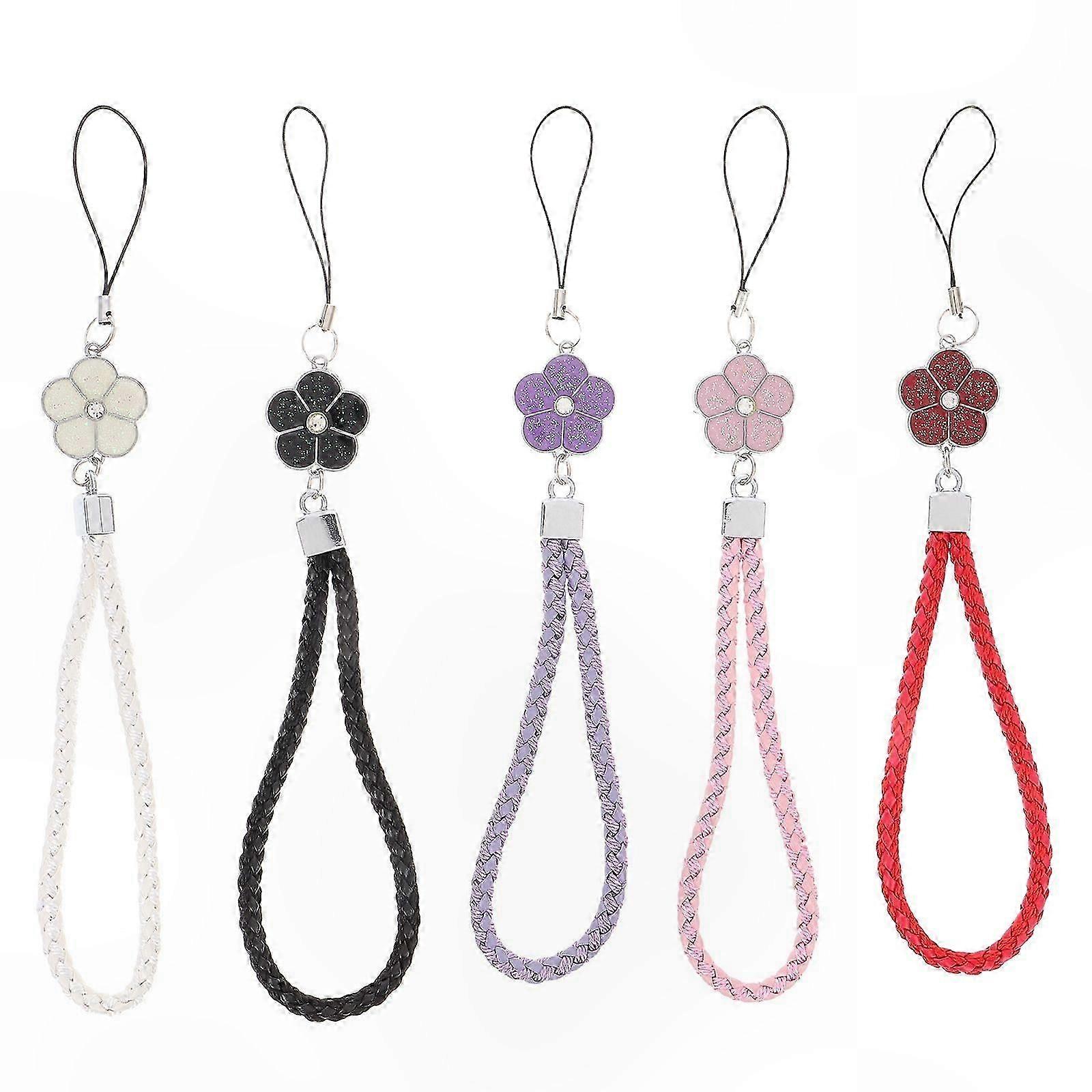 5-Pack Plum Blossom Phone Lanyards with String Keychains