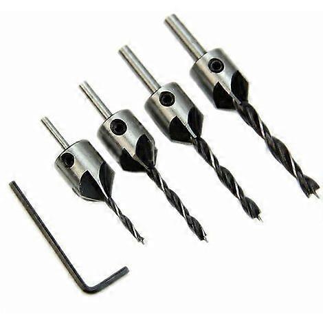 Woodworking Chamfer Boring Drill Bit Guide 4pcs + Wrench