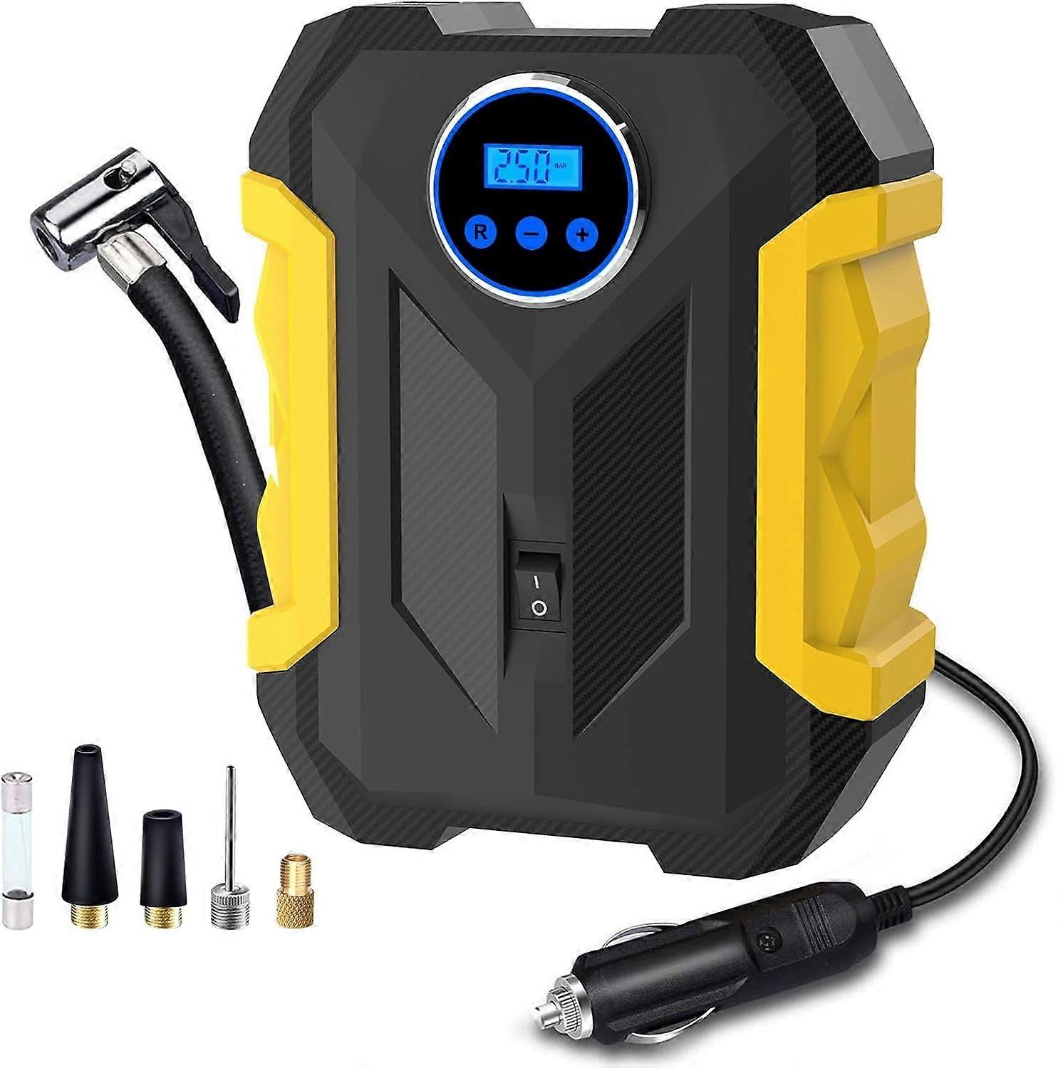 Digital Air Compressor for Car Auto Pump Portable Tire Inflator with LED Light DC 12V - black