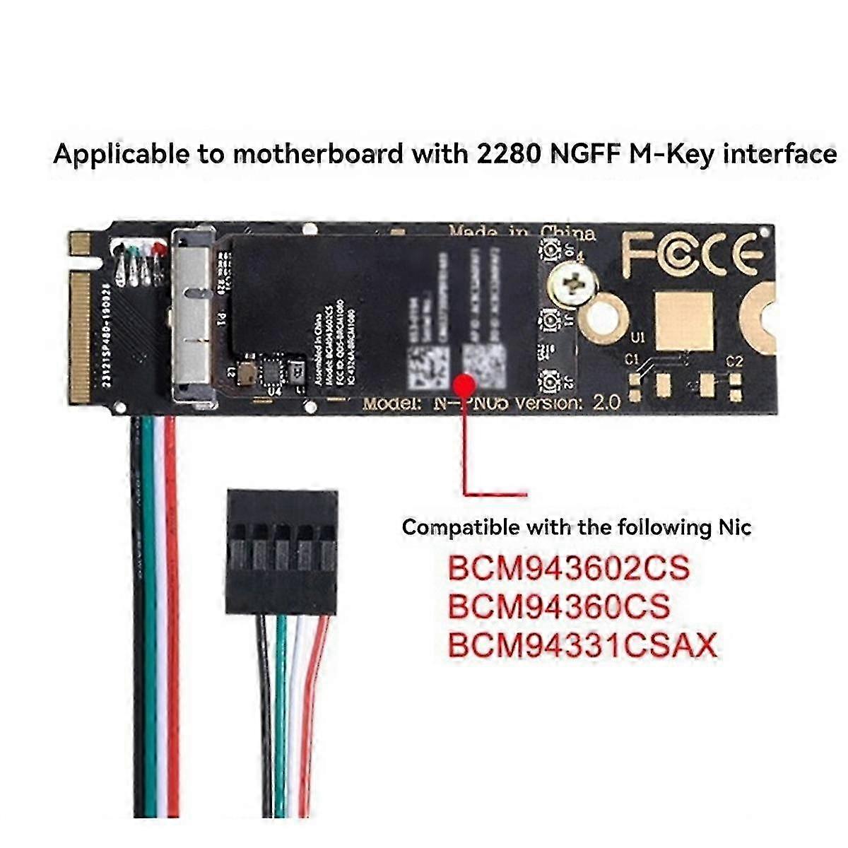 Adapter Card M-Key Bluetooth Module BCM943602CS to PCIe M.2 NGFF for Desktop Computers