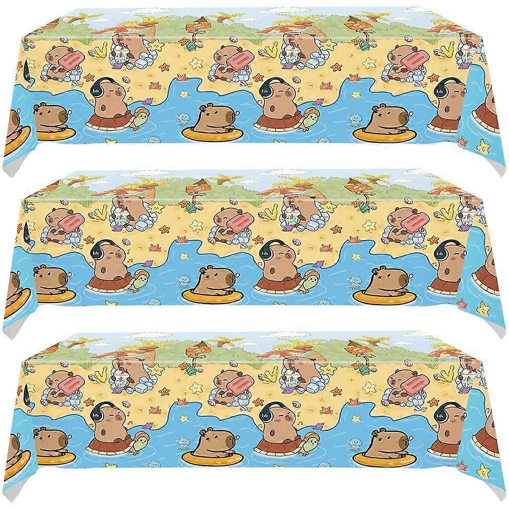 Capybara Tablecloth 3Piece Set Rectangle Disposable Cartoon Celebration For Birthday And Baby Shower