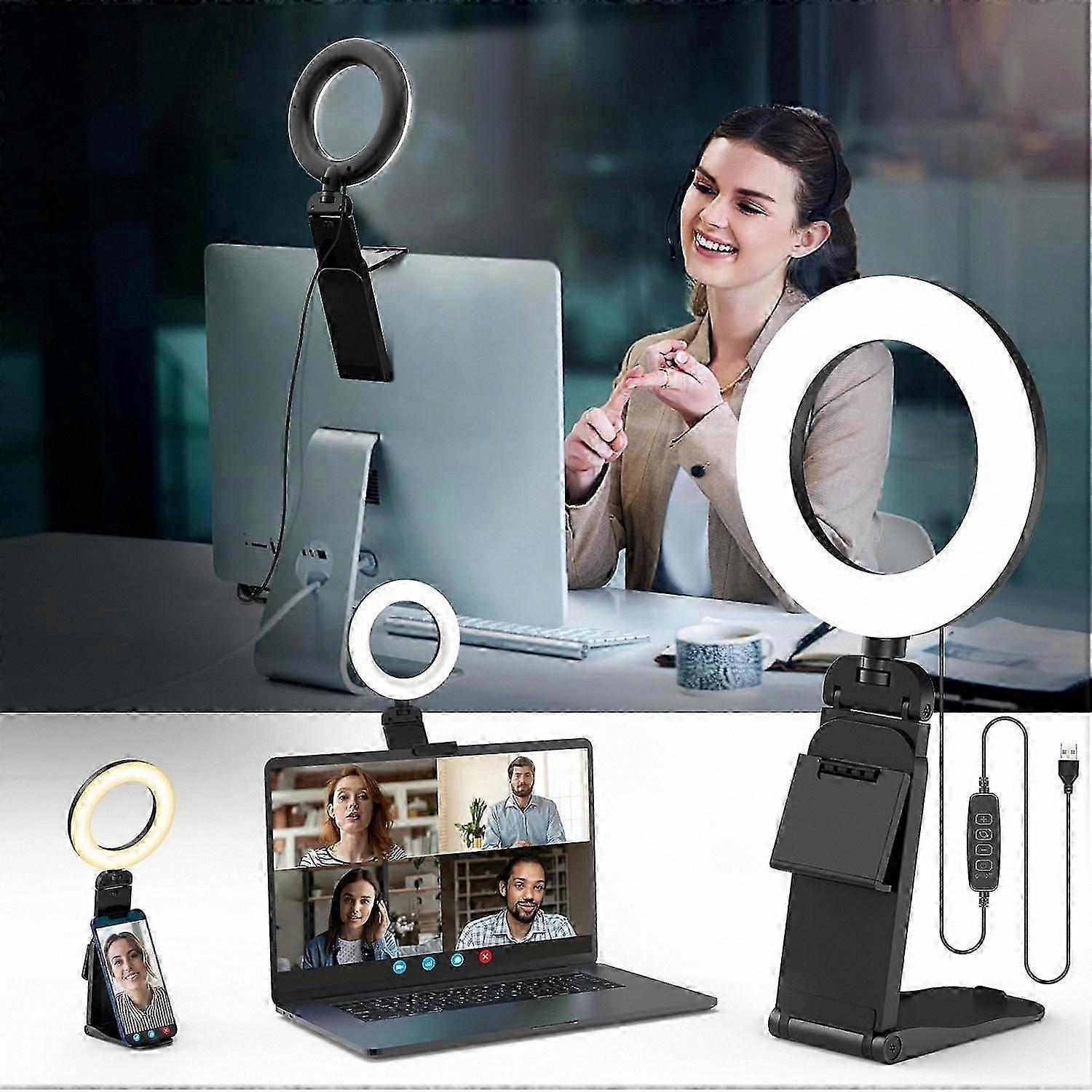 LED Desk Ring Light with Stand for Video Calls and Screen Illumination