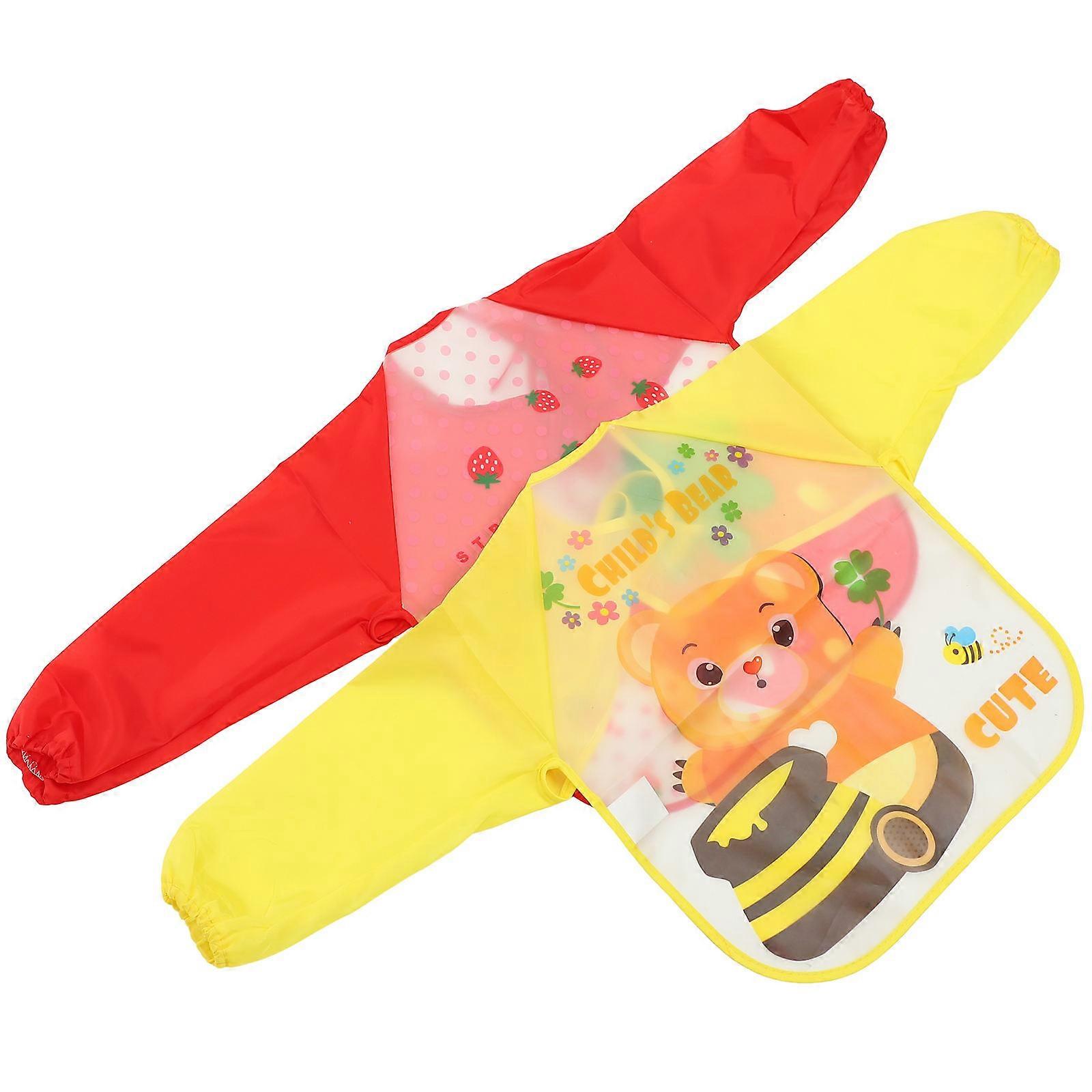 Kids Apron Cartoon Painting Sleeved Bib for Kids Use 2Pcs