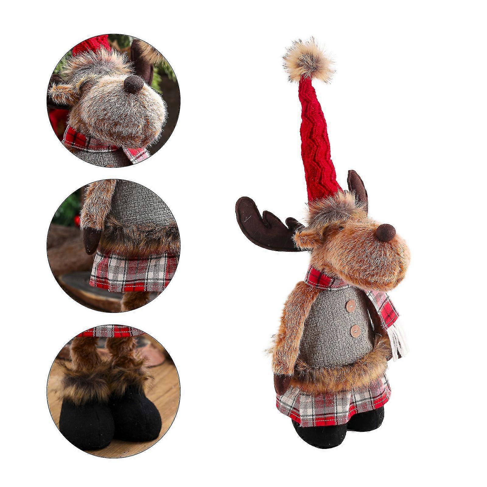 Christmas Elk Standing Plush Christmas Ornament Plush Toy Ornament Decoration Holiday Party (1 Piece - Grey)