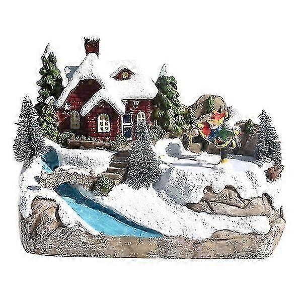 Luminous Christmas House Resin Rotating Music Figurines Christmas Ornament