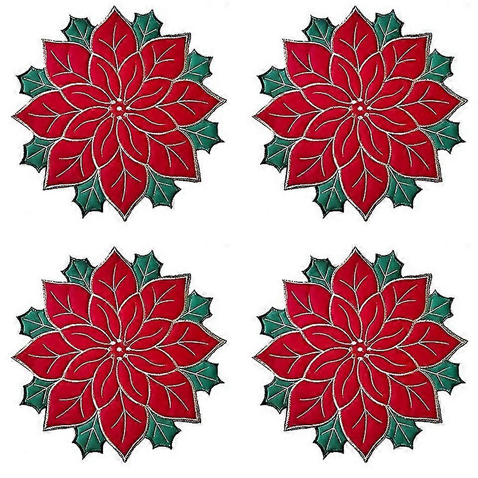 Pour Noël Sets de table brodés Applique Poinsettia Sets de table