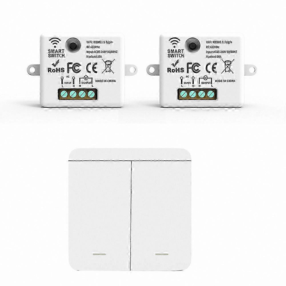 2PCS RF 433MHz Wireless Wall Switch with 2-Gang Panel and LED Remote for Lighting Control