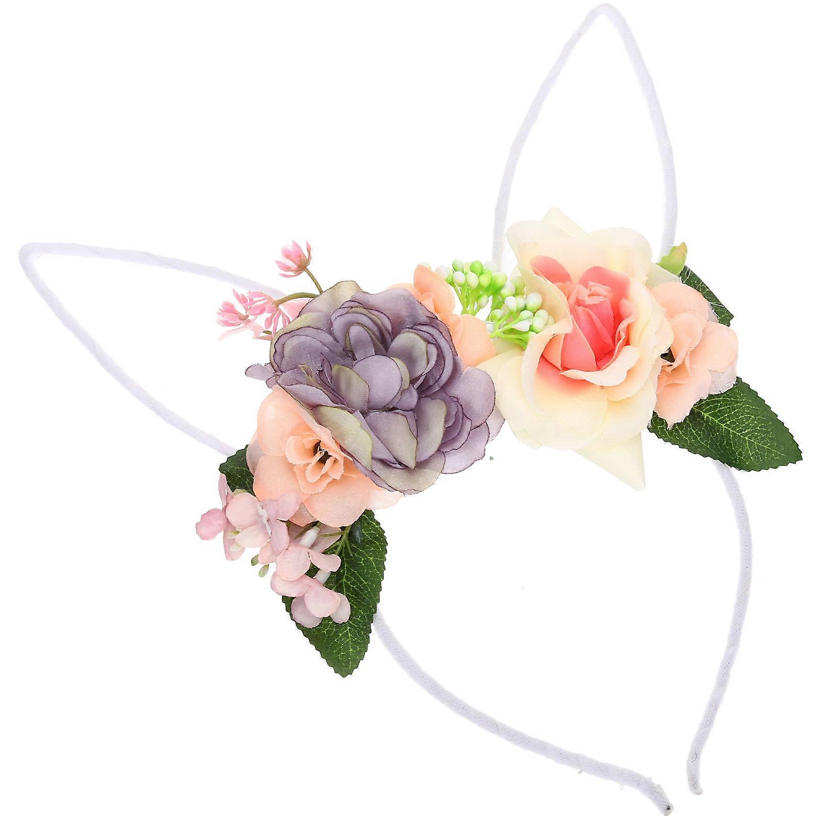 Flower Headband with Bunny Ears for Easter Party 3Pcs Set