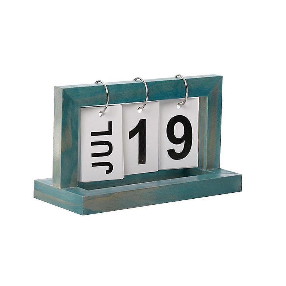 Office Home Wooden Calendar for Creative Page Turning 2Pcs Blue