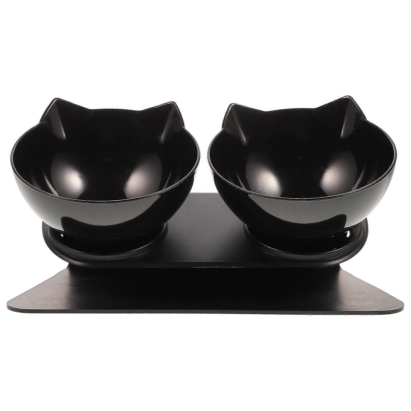 Raised Pet Feeding Bowl Set Designed For Easy Cleaning And Neck Protection In Black Featuring Sturdy Construction 2Pcs