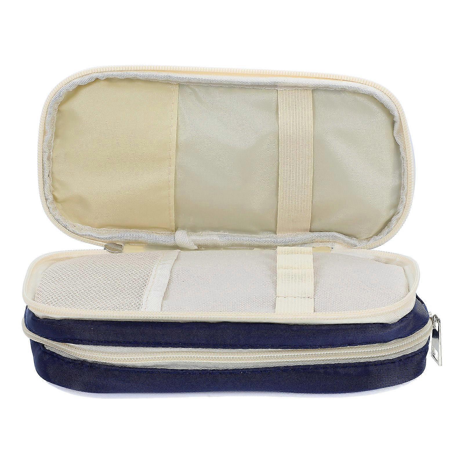 Canvas Pencil Case for Office with Zipper 3Pcs Large Storage Dark Blue Pouch