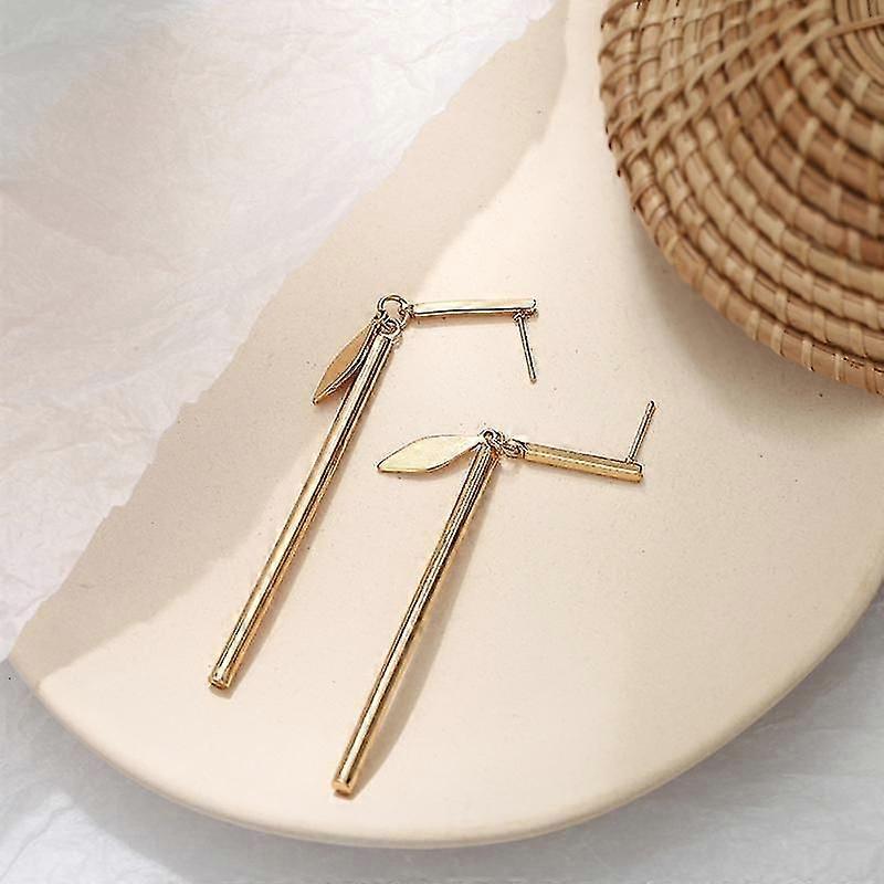 Personality Wild Alloy Geometric Rectangular Leaf Pendant Earrings