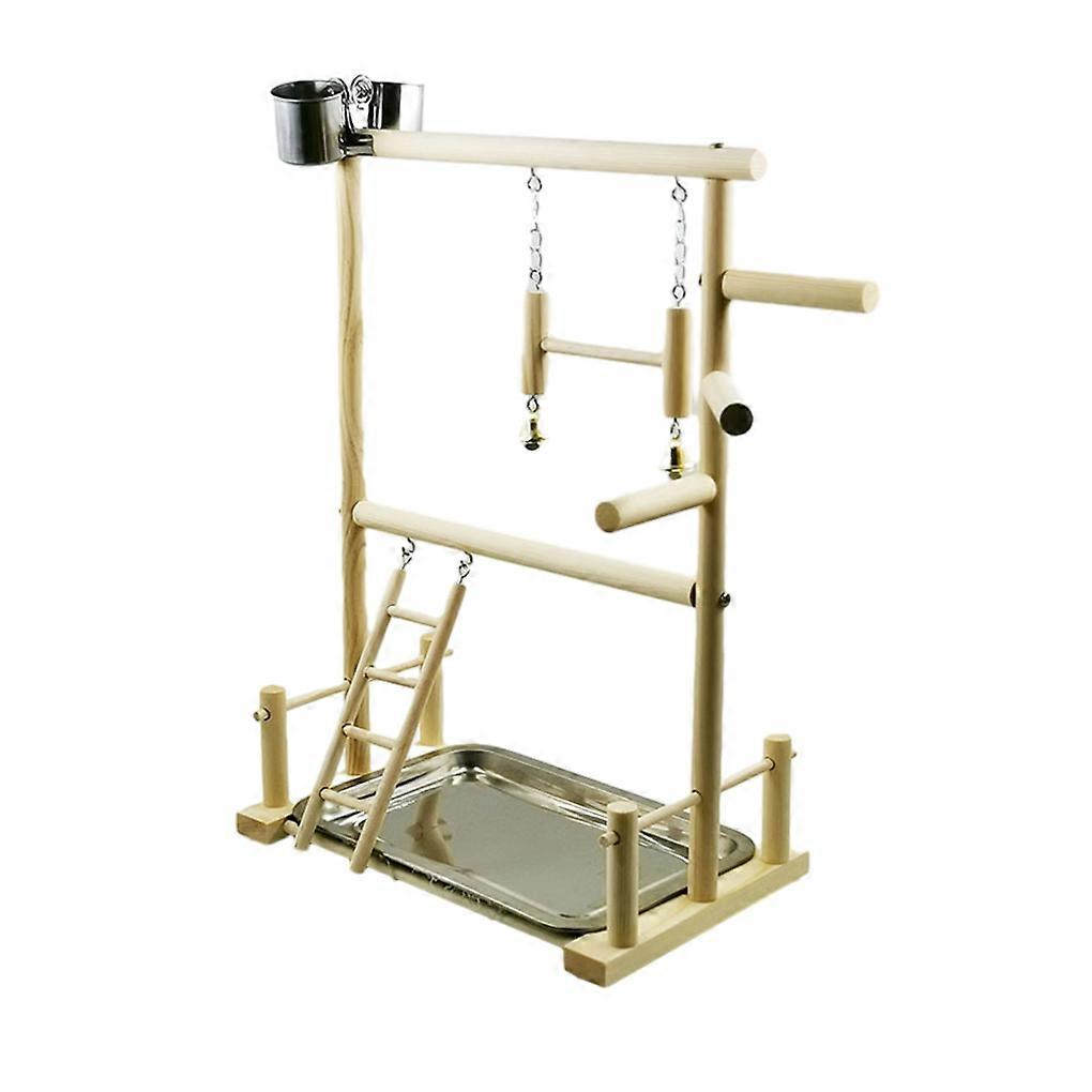 Double Layer Parrot Play Stand - Gift For Birds Easy To Move Around Double Layer Wooden Bird Stand