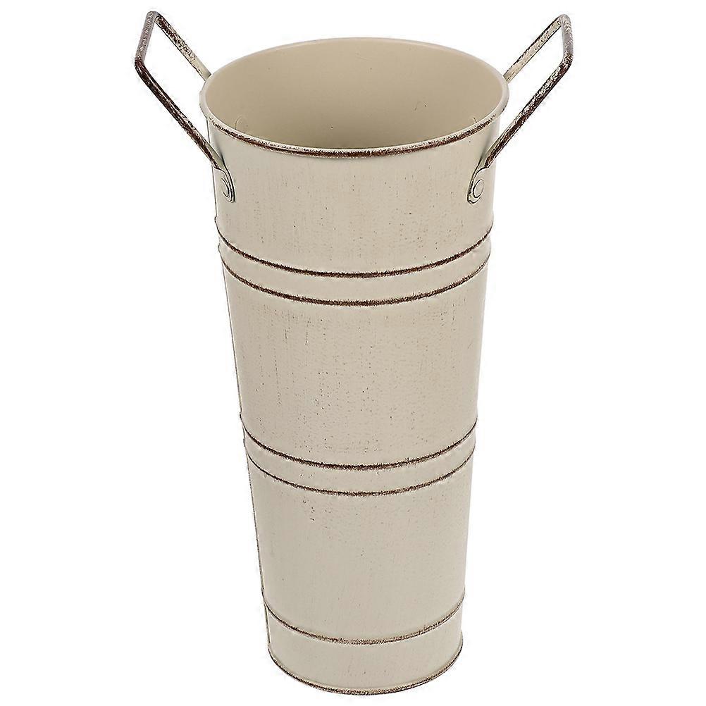 Iron Flower Bucket For Home Decoration A Vintage Rectangular Flower Arranging Pot In White 2Pcs