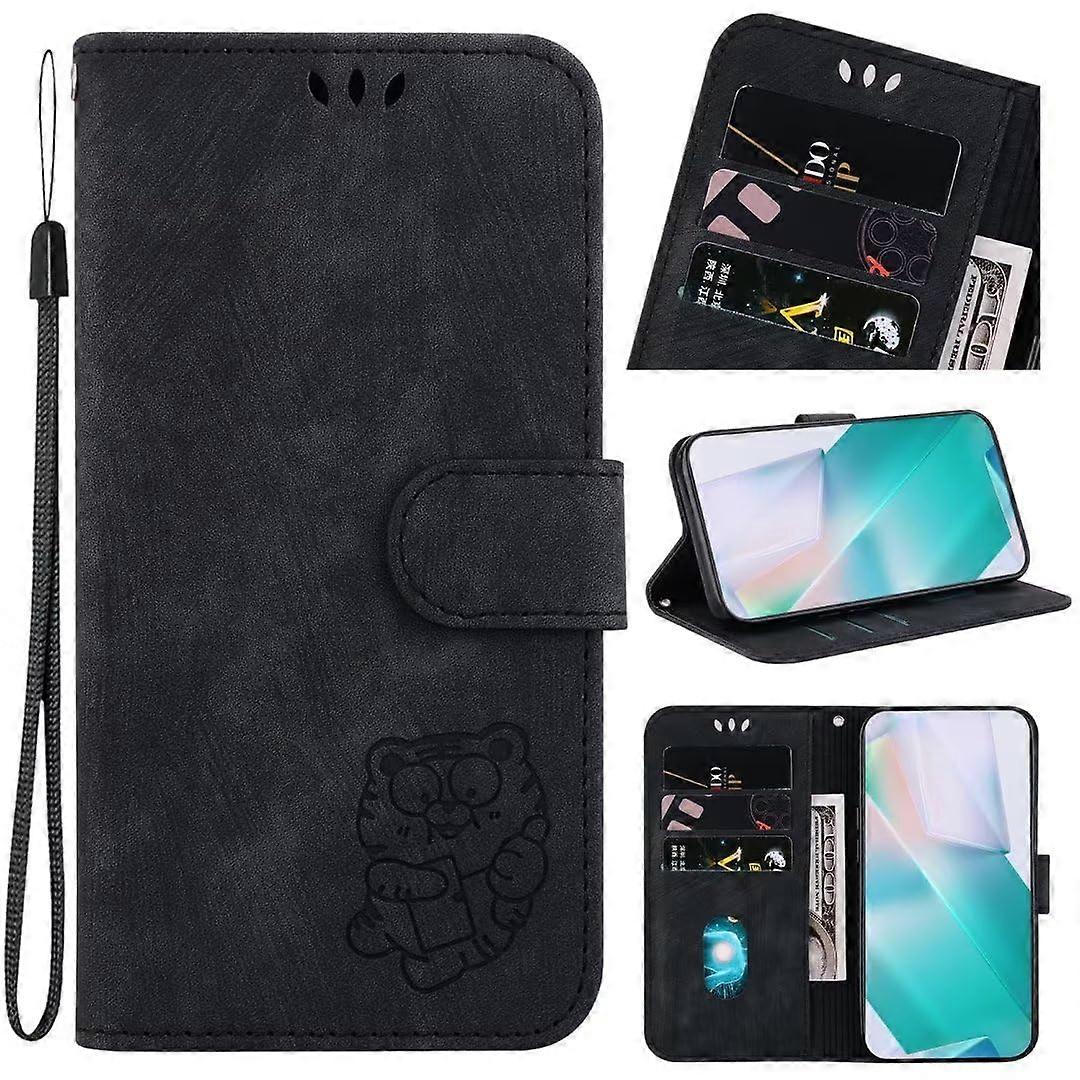 iPhone 7 Plus/8 Plus Case, Leather Folio, Shockproof TPU Bumper, Embossed Tiger, Card Holder Slots, Black