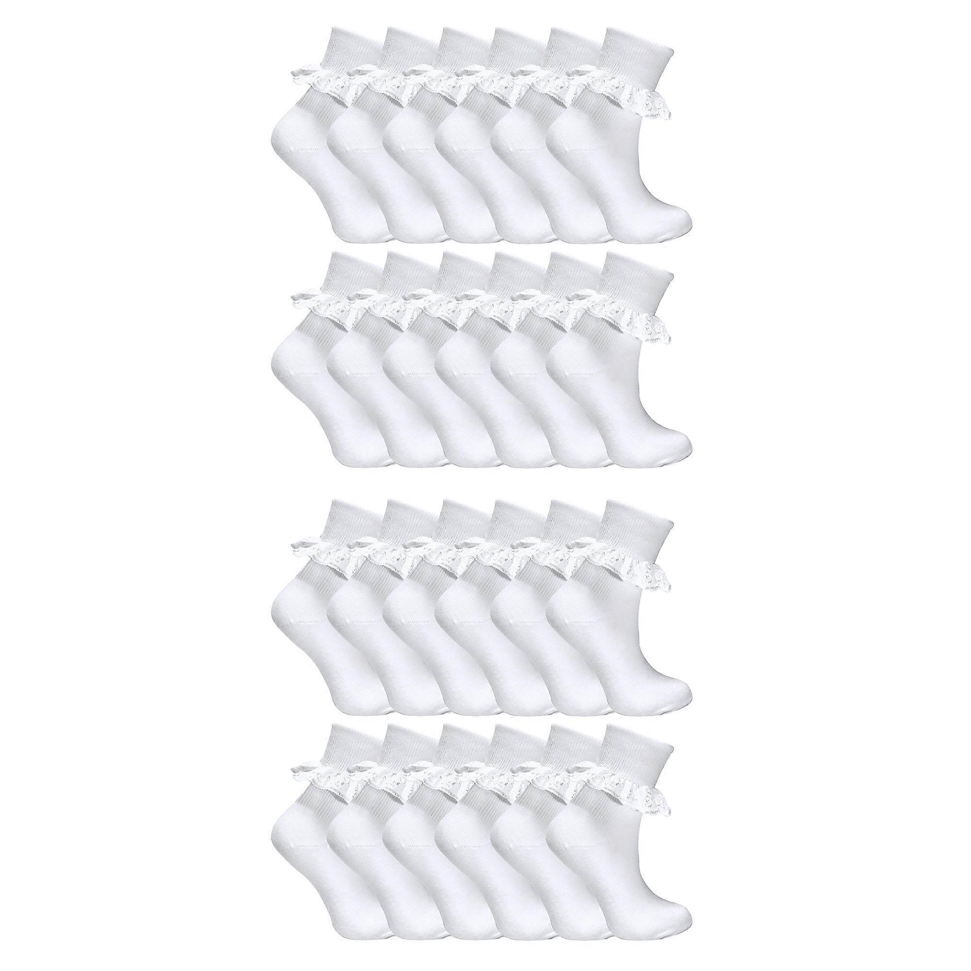 Sock Snob - 24 Pair Multipack White Frilly Lace Socks