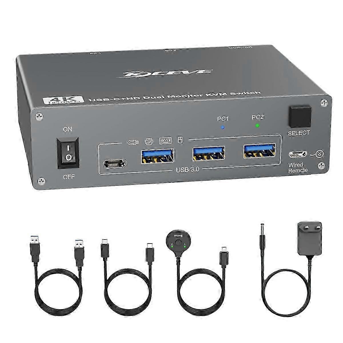 4K USB C KVM Switch for 2 Monitors & 2 Computers with EU PLUG