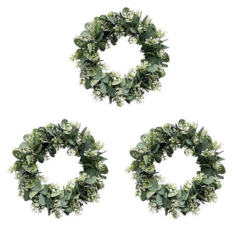 A23P 3X Eucalyptus Wreath Farmhouse Decor, Green Wreath Front Door Farmhouse Artificial Wreath Spring Summer Greenery Wreath