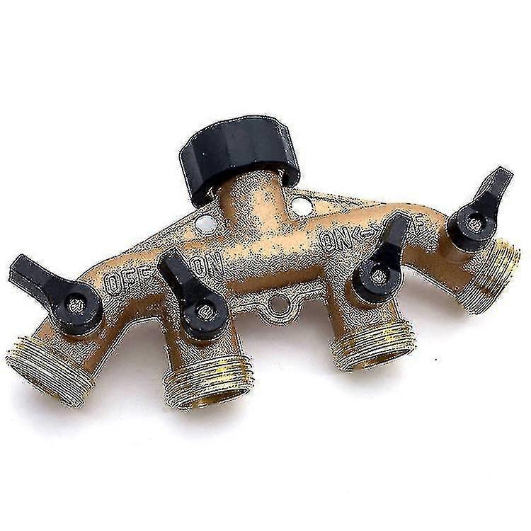 3/4 Inch Brass Hose Splitter with 4 Hose Connectors - Nozzle Switch for Faucet Hose Adapters