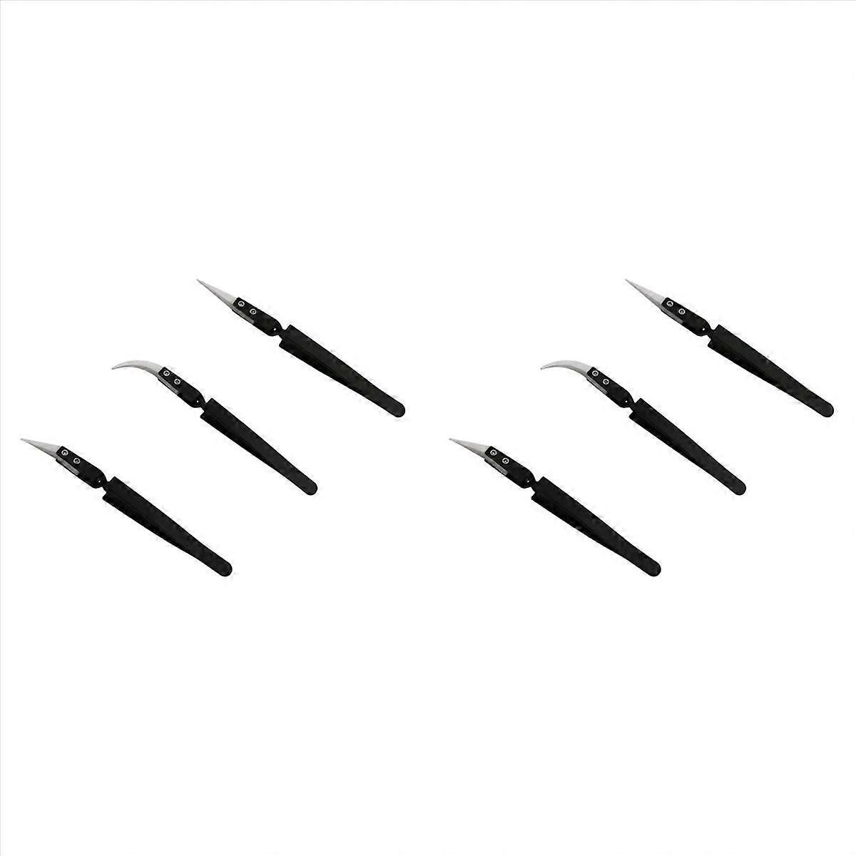 3Pcs Anti-Static Reverse Ceramic Tweezer Black