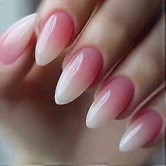 Press on Nails Medium Almond Fake Nails with White Pink Gradient Designs Cute Nails Press ons Glossy Glue on Nails Daily Wear Nature ABS Nails Artific