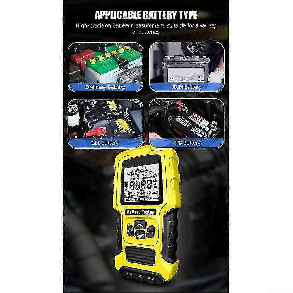 Car Battery Tester Red 12V/24V LeadAcid Battery Test Large LCD Display Compatible Flooded EFB AGM FlatPlate