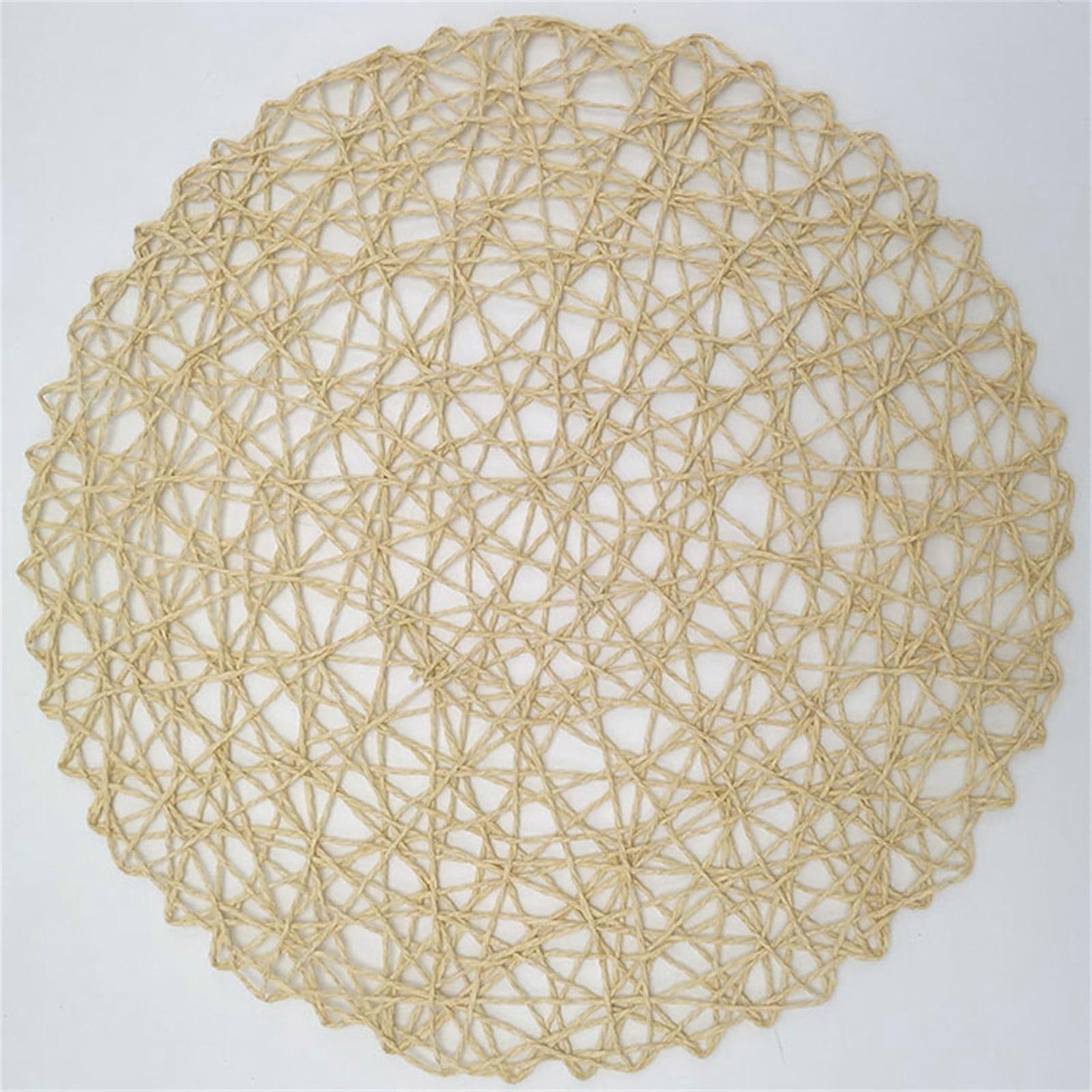 Begine Placemat Clearance, 3Pcs Fine Paper Cord Placemat Round Random Braided Table Insulation Mat, Beige, compatible with round tables