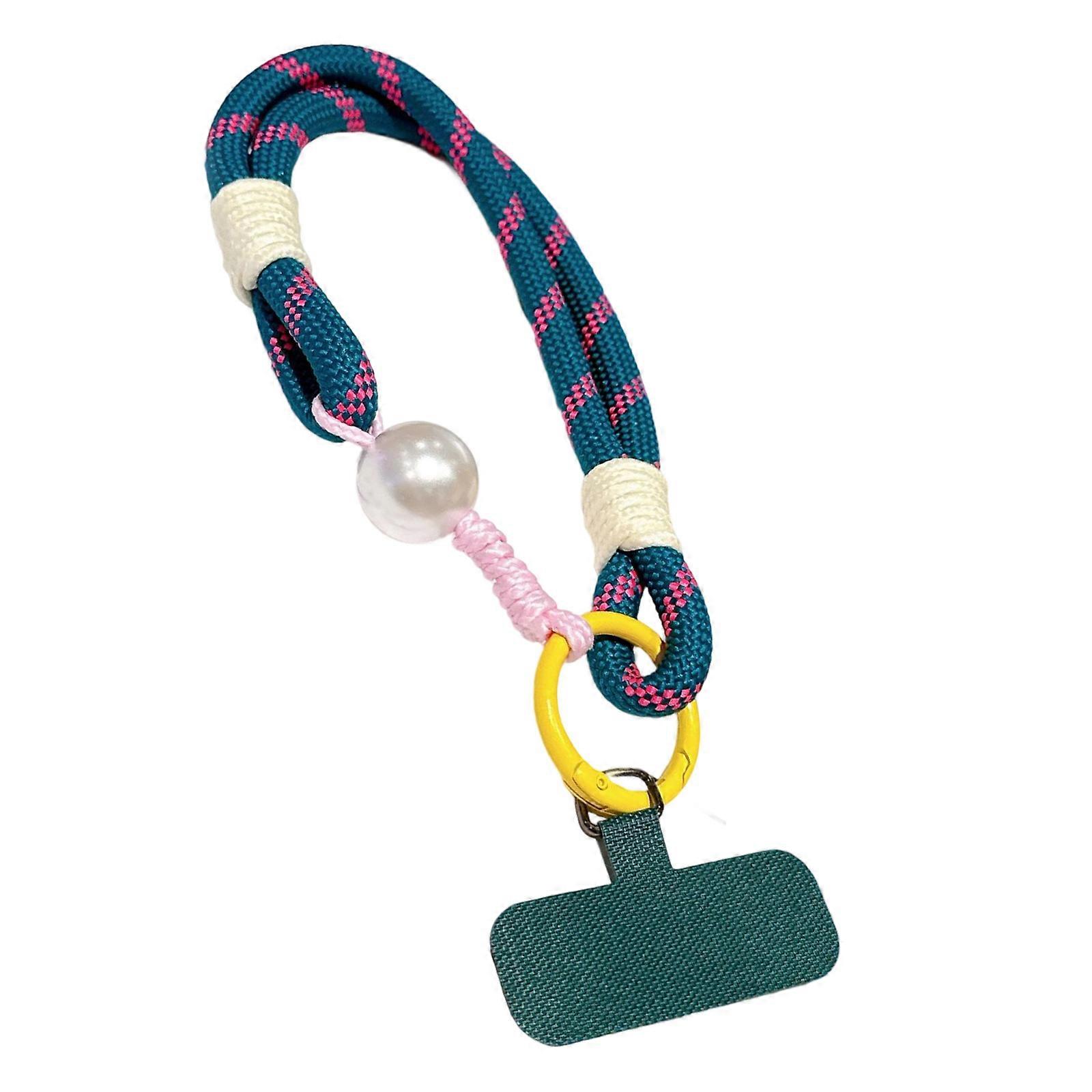 Colorful Braided Cell Phone Strap Featuring Pearls Charm And Adjustable Design Metal Detailing Multiple Use Attachment Multicolor