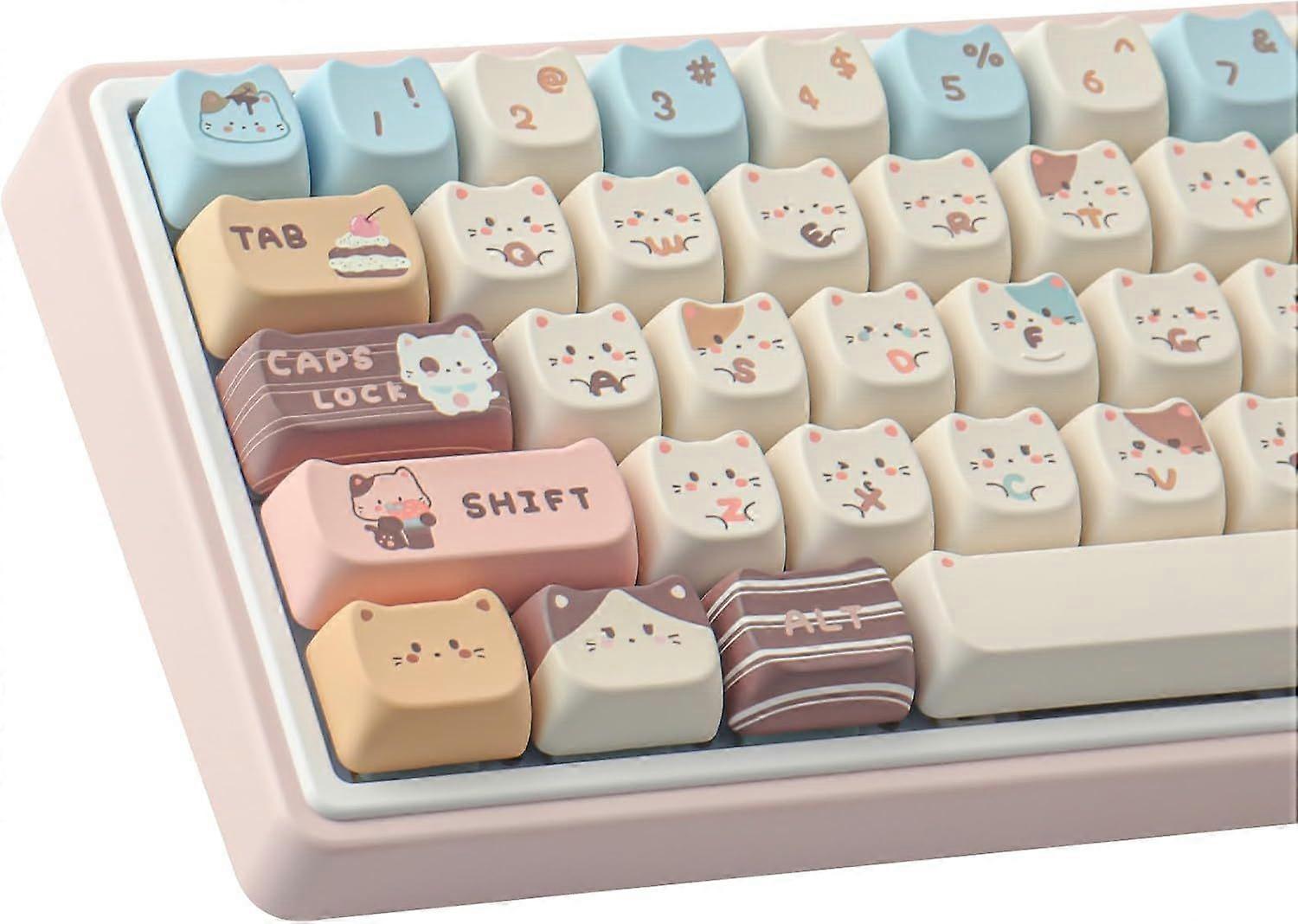 Keycaps 142 Keys Cute Keycaps Dye-Sublimation Sea Salt Cat Keycap Mao Profile