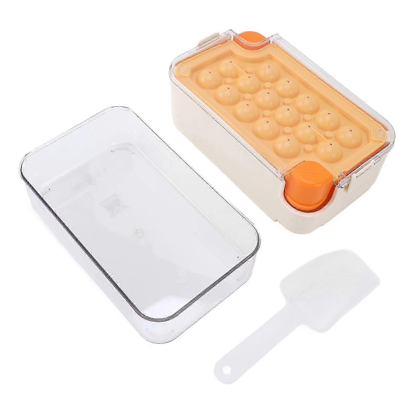 Ice Cube Tray with Lid and Bin PP 16 Round Ice Cubes Maker Mould with Scoop for Cocktail Whiskey Milk Tea Chilling DrinksHwy