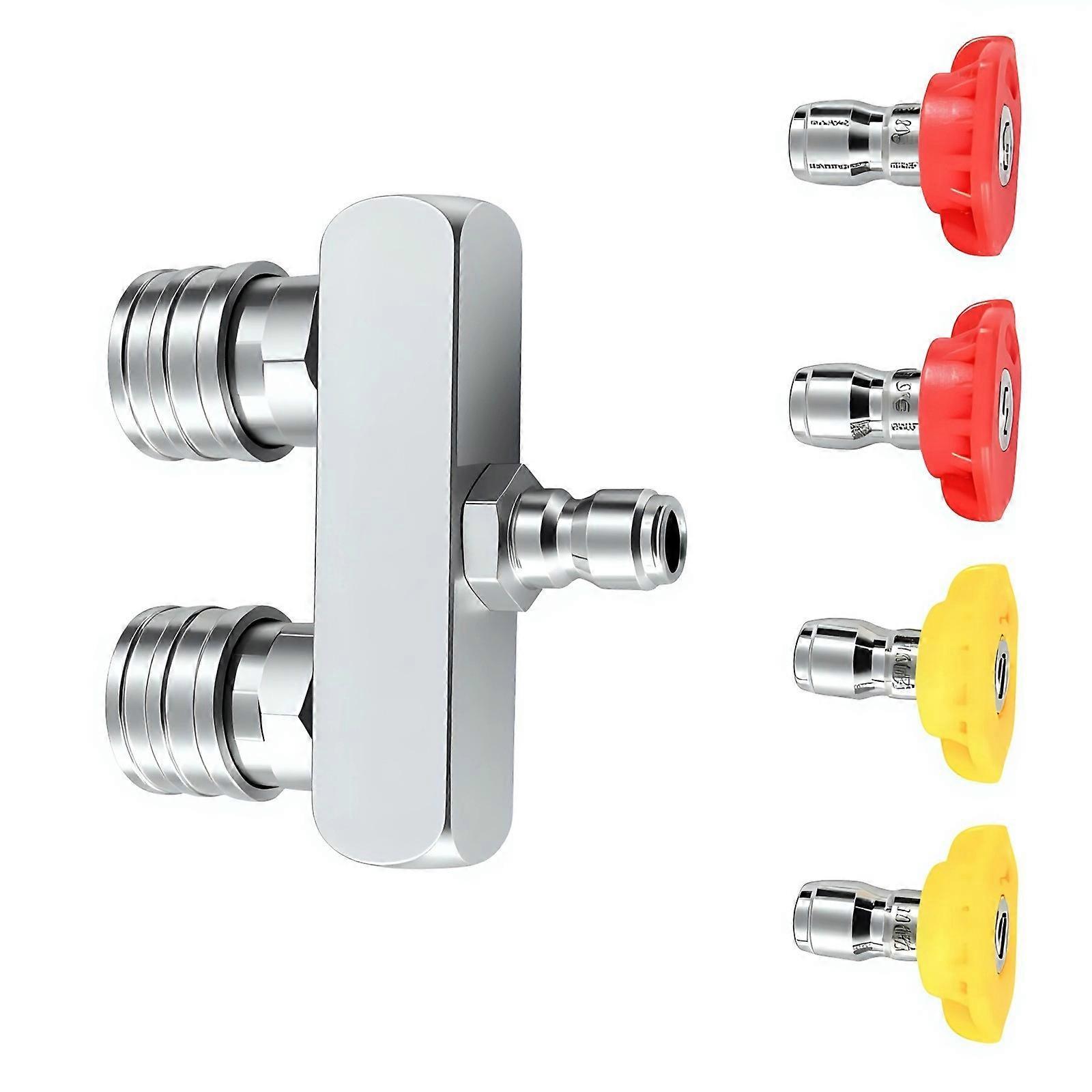 2 In 1 Interchangeable High Pressure Washer Nozzle Set 0 to 15 Degree Tips Corrosion Resistant Quick Connection Design Multicolor